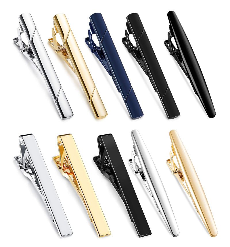 [Australia] - JOERICA 10 Pcs Tie Clips Set for Men Tie Bar Pin Clips Set for Regular Ties Necktie Wedding Business Clips with Gift Box 