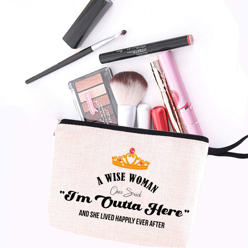 [Australia] - Going Away Gift for Coworker-I’m outta here Crown-Retirement Gifts for Women, Teachers Colleagues Work BFF Boss Nurse, Waterproof Makeup Bag 