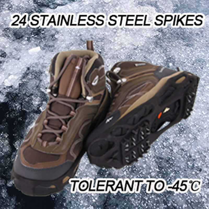 [Australia] - FUSIGO Ice Cleats Snow Traction, 24 Studs Walk Traction Ice Cleat for Shoes and Boots Slip-on Stretch Footwear Crampons for Walking Hiking (1 Pair) L (7.5-10 men/9-11 women) 