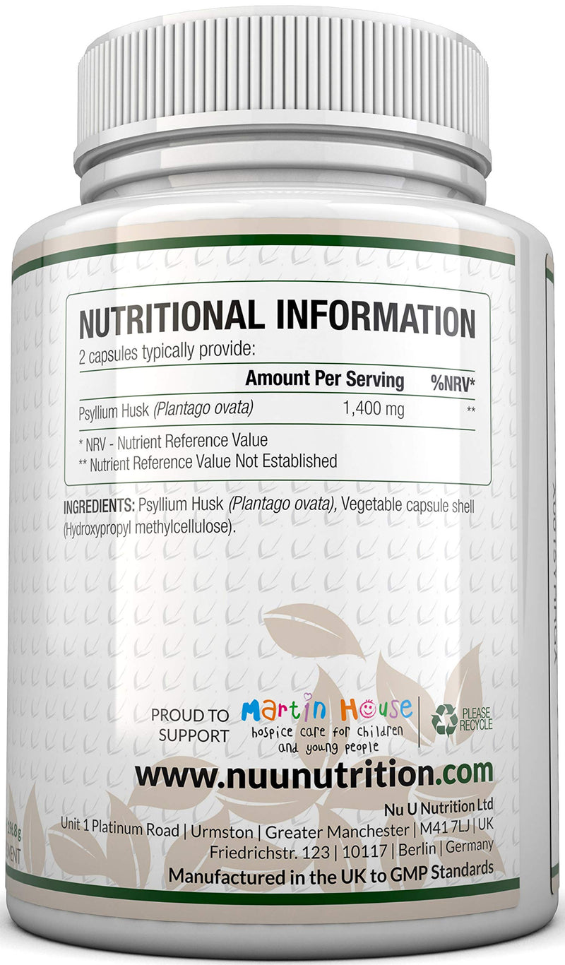 [Australia] - Psyllium Husk 1400mg - 240 Vegan Capsules - 700mg per Capsule - Natural Prebiotic Fibre Supplement from Plantago Ovata Seeds - Ispaghula Husk - Made in The UK 