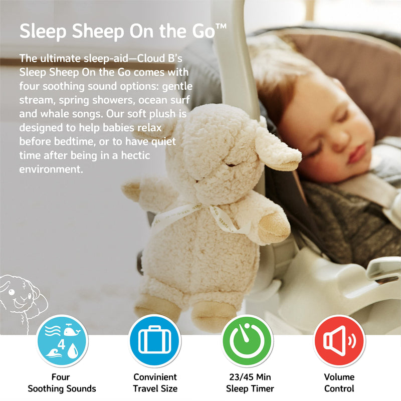 [Australia] - Cloud b Travel Soothing Sound Machine | Cuddly Stuffed Animal | 4 White Noise | Auto-Shutoff | Travel Sleep Sheep on the Go Beige 