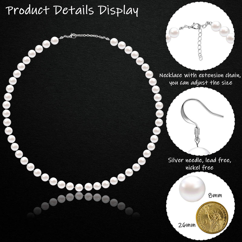 [Australia] - Faux Pearl Jewelry Set Simulated Pearl Necklace Bracelet Earrings for Women Girls White 6 mm 
