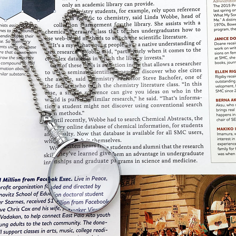 [Australia] - MAGDEPO 3X Necklace Magnifying Glass Stylish Silver Frame Reading Magnifier Pendant Accessories with Card Magnifiers for The Seniors and Elders 