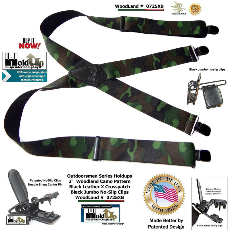 [Australia] - Holdup Suspender Company's 2" Wide Woodland Camouflage Hunting Suspenders with jumbo Patented No-slip Clips 