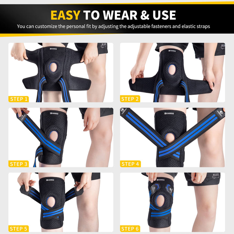 [Australia] - CAMBIVO Knee Brace for Knee Pain with Side Stabilizers for Women and men, Adjustable Compression Knee Support with Patella Gel Pads, Relief Meniscus Tear, ACL, MCL, Arthritis, Joint Pain, Injury Recovery (Blue, Medium) Blue 
