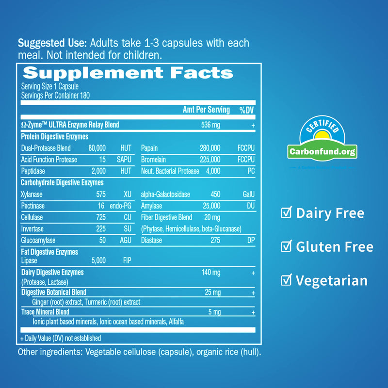 [Australia] - Garden of Life Vegetarian Digestive Supplement - Omega Zyme Ultra Enzyme Blend for Digestion, Bloating, Gas, and IBS, 180 Capsules 180 Count (Pack of 1) 