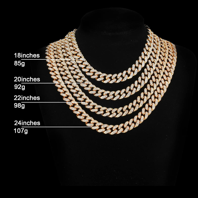 [Australia] - FEEL STYLE Mens Cuban Link Chain Gold Silver Bling Miami Cuban Necklace Diamond Chain for Men Iced Out Hip Hop Jewelry 18.0 Inches 