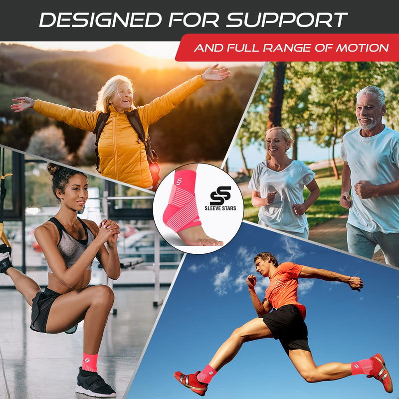 [Australia] - Sleeve Stars Ankle Brace for Plantar Fasciitis Relief, Ankle Wrap for Sprained Ankle, Ankle Brace for Women & Men, Heel Protectors Sleeve w/ Ankle Support Strap, Heel Brace for Heel Pain (Single/Hot Pink) 1 Hot Pink 