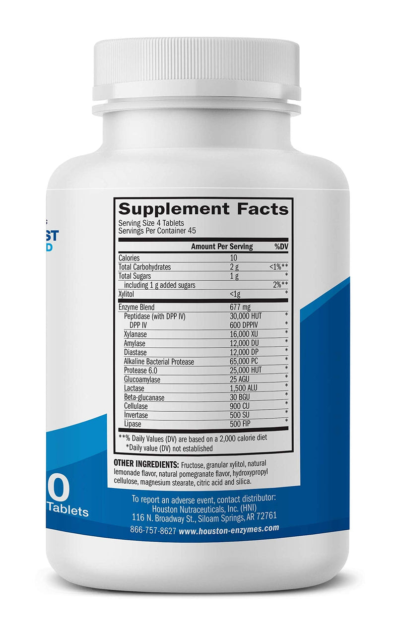[Australia] - Houston Enzymes – TriEnza – 180 Chewable Tabs (45 Doses) –Broad-Spectrum Enzymes for Digestive Intolerances –Supports Digestion of Gluten, Casein, Soy, Proteins, Carbohydrates, Sugars, Fats & Phenols 