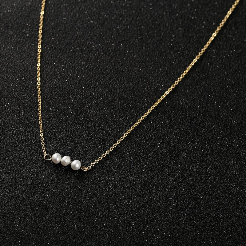 [Australia] - VACRONA Three Pearls Choker Necklace 14k Gold Plated Cultured Freshwater Pearls Choker Necklace Boho Chain Necklace for Women Girls June Birthstone Necklace 3 pearl 