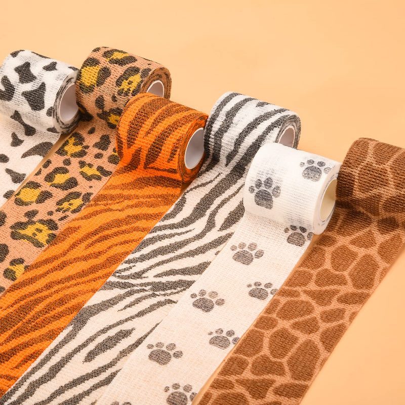 [Australia] - 6 Rolls Pet Vet Wrap Self Adhesive Cohesive Bandage Paw Leopard Print Non-Woven Elastic Breathable Injury Wrap Tape for Wrist, Ankle Sprains & Swelling 