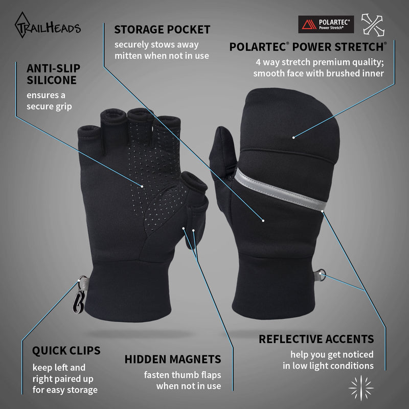 [Australia] - TrailHeads Power Stretch Convertible Mittens - Women’s Fingerless Gloves Small/Medium 