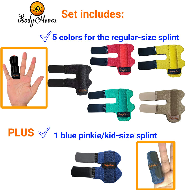 [Australia] - BodyMoves 5 Finger Splints plus 1 pinkie/kid splint (with Blue Pinkie) with Blue Pinkie 