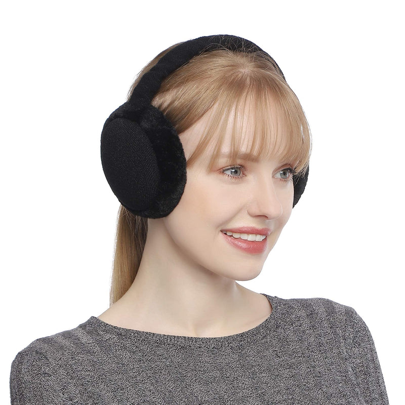[Australia] - Faux Furry Earmuffs Winter for Women & Men Adjustable & Foldable Ear Warmers Classic Outdoor Black 