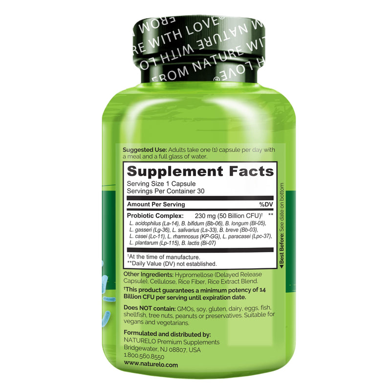 [Australia] - NATURELO Probiotic Supplement - 50 Billion CFU - 11 Strains - One Daily - Helps Support Digestive & Immune Health - Delayed Release - No Refrigeration Needed - 30 Vegan Capsules 30 Count (Pack of 1) 