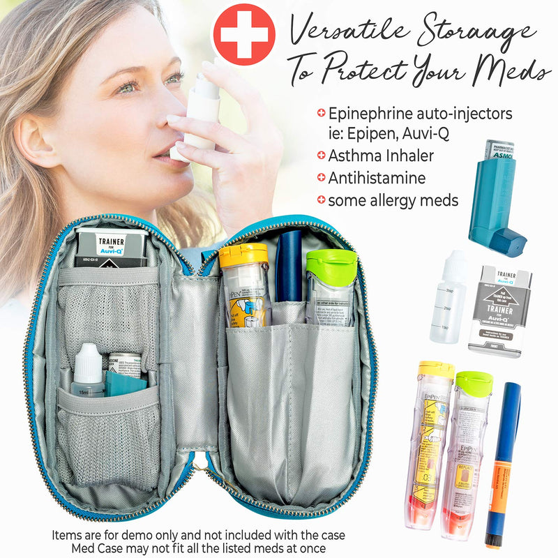 [Australia] - PracMedic Bags Epipen Carrying Case- Holds Epi Pens, Auvi Q, Epinephrine, Inhaler, Medicine Syringe, Diabetic Supplies, Portable and Insulated, Travel Medicine Bag for Emergencies, Updated (Teal) Teal 