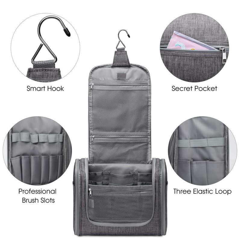 [Australia] - WANDF Extra Large Hanging Toiletry Bag Travel Cosmetic Organizer Shower Bathroom Bag for Men Women Water-Resistant (Denim Grey) Denim Grey 