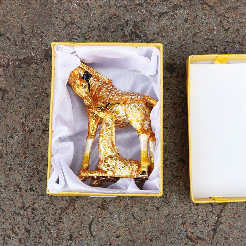 [Australia] - Waltz&F Hand Painted Enameled Giraffe mother and child Decorative Hinged Jewelry Animal Trinket Box Unique Home Decor 