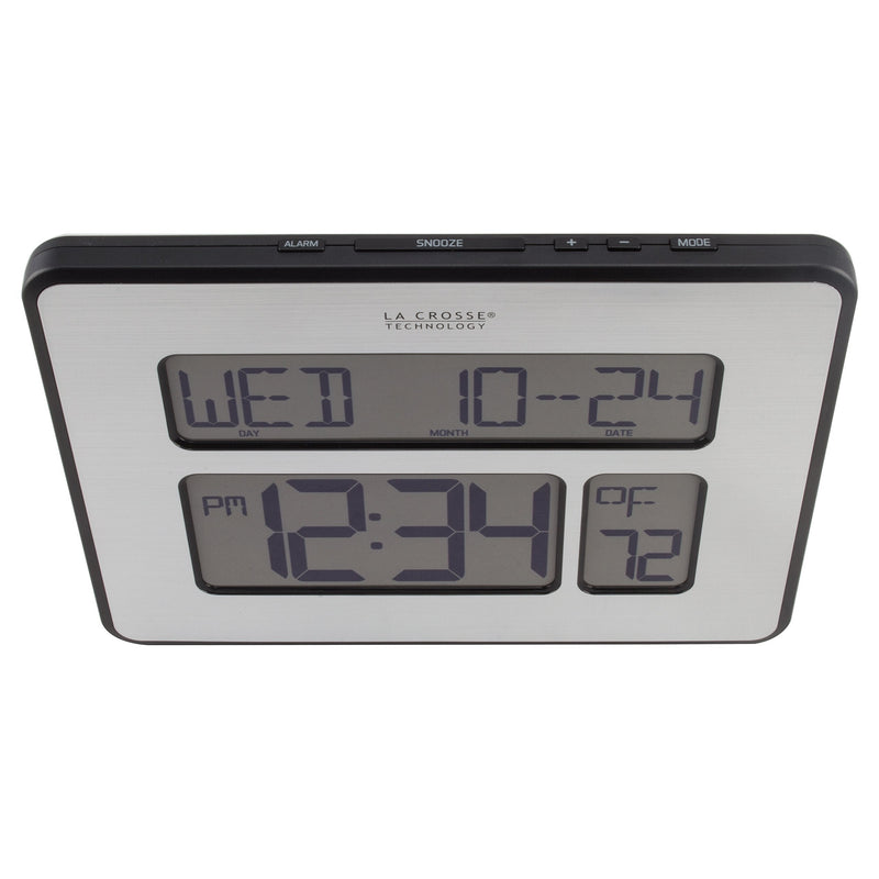 [Australia] - La Crosse Technology 513-1419-INT Atomic Full Calendar Clock with Extra Large Digits - Perfect Gift for the Elderly, Silver, 9.84"L x 1.14"W x 7.48"H 