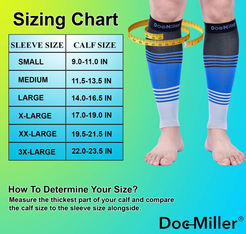 [Australia] - Doc Miller Calf Compression Sleeve Men and Women 20-30 mmHg, Shin Splint Compression Sleeve, Medical Grade Socks for Travel Recovery, Varicose Veins and Maternity 1 Pair XX-Large Black Blue Grey Calf Sleeve Black.Blue.Gray 2X-Large 