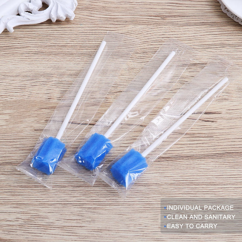 [Australia] - Healifty Sponge Mouth swabs 100 pcs Disposable Sponge Stick Mouth Care Sponge Tooth Cleaning Sponge Swab Oral Care (Blue) 