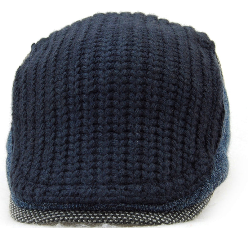 [Australia] - MOTINE Men's Knitted Wool Driving Duckbill Hat Warm Newsboy Flat Scally Cap Deep Blue 