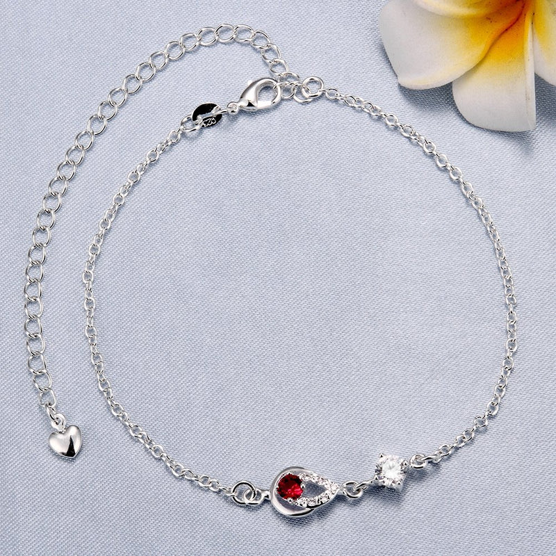 [Australia] - Huangiao Women's 925 Silver Chain Personality Pierced Water Droplets Anklet Foot Bracelet Sandals Beach Feet Diamond Anklet Red 