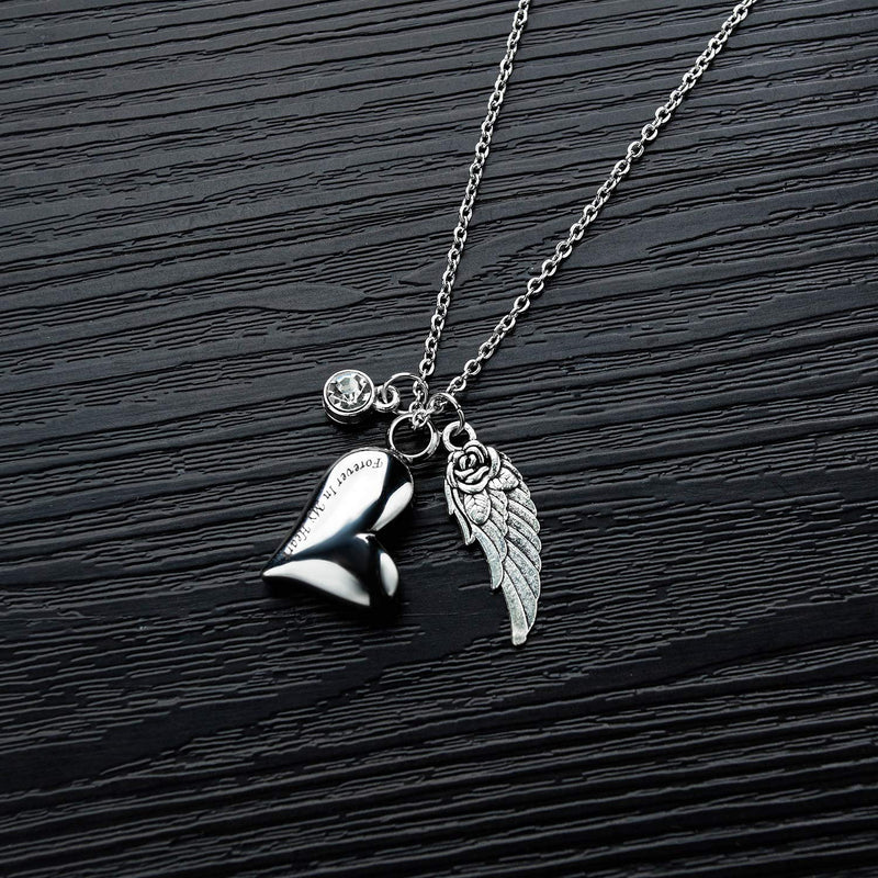 [Australia] - MONIYA Forever in My Heart Angel Wing Charm Heart Shape Urns for Human Ashes Necklace Cremation Jewelry with Funnel Upgrade 