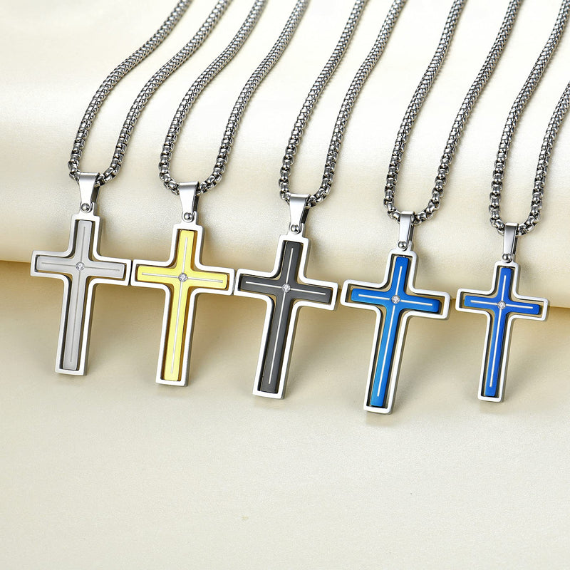 [Australia] - YL Cross Necklace for Men Titanium Steel 361L Stainless Steel Rotatable Cross Pendant Crucifix Necklace Men Lords Prayer Christian Jewelry with 24 Inches Rolo Chain 3MM A-18k Black Gold 