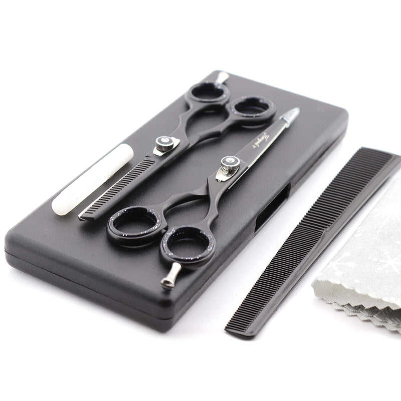 [Australia] - Haryali London Black Hairdressers Professional 6 Inch Hairdressing Barber Scissors Set Texturing Thinning Hair Cutting Shears, Comb, Oil Bottle, Cloth and Hair Clipper Comes in Black Case 