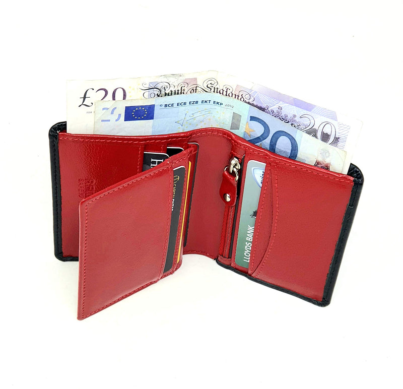 [Australia] - Starhide Mens RFID Blocking Real Veg Tanned Leather Mini Wallet Black/Red Gift Boxed 815 