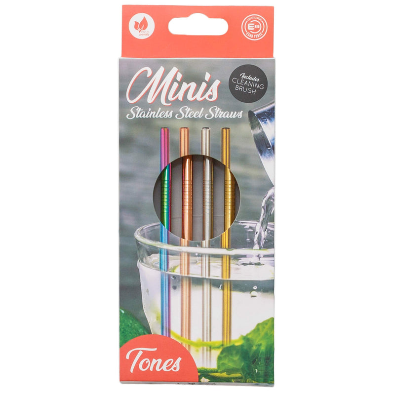 [Australia] - Reusable Metal Straws Mini's Set of 4 | Stainless Steel | Eco Friendly | Coloured Cocktail Straws | Short Reusable Straws | Rainbow Rose Gold Silver 