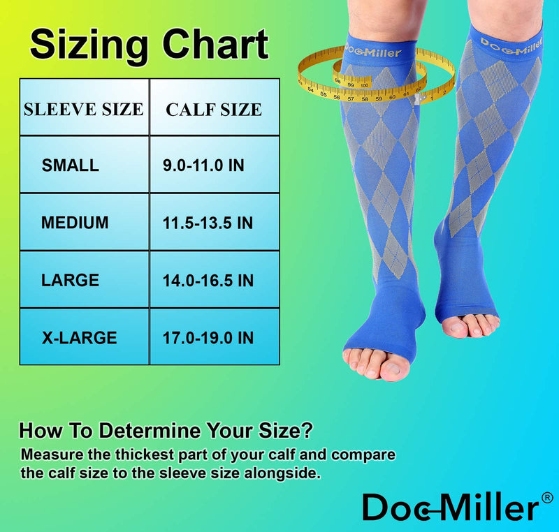[Australia] - Doc Miller Open Toe Compression Socks Women 20-30mmHg, 1 Pair Toeless Socks for Women and Men - Argyle Design X-Large Yellow.blue Open Toe 