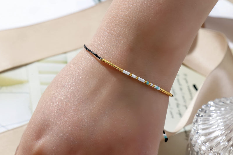 [Australia] - RareLove Sister Morse Code Beaded Bracelet Sister Birthday Gifts from Sister Long Distance Friendship Waterproof Gold Blue White Tiny Pony Seed Beads Black String 