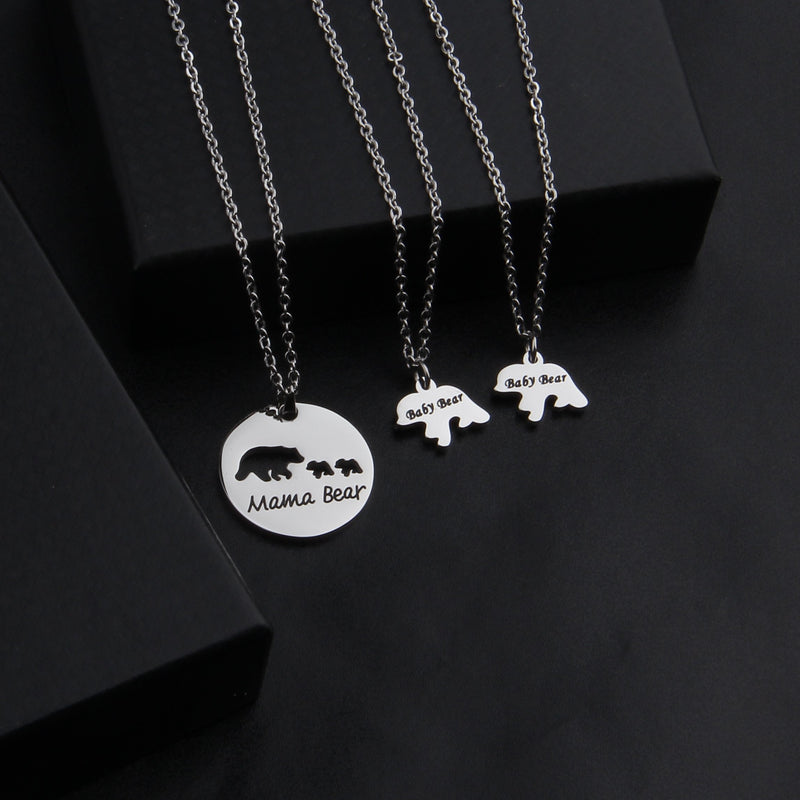 [Australia] - Zuo Bao Mama Bear and Baby Bear Necklace Set Mother Daughter Necklace Mom Jewelry Silver-2 cubs 