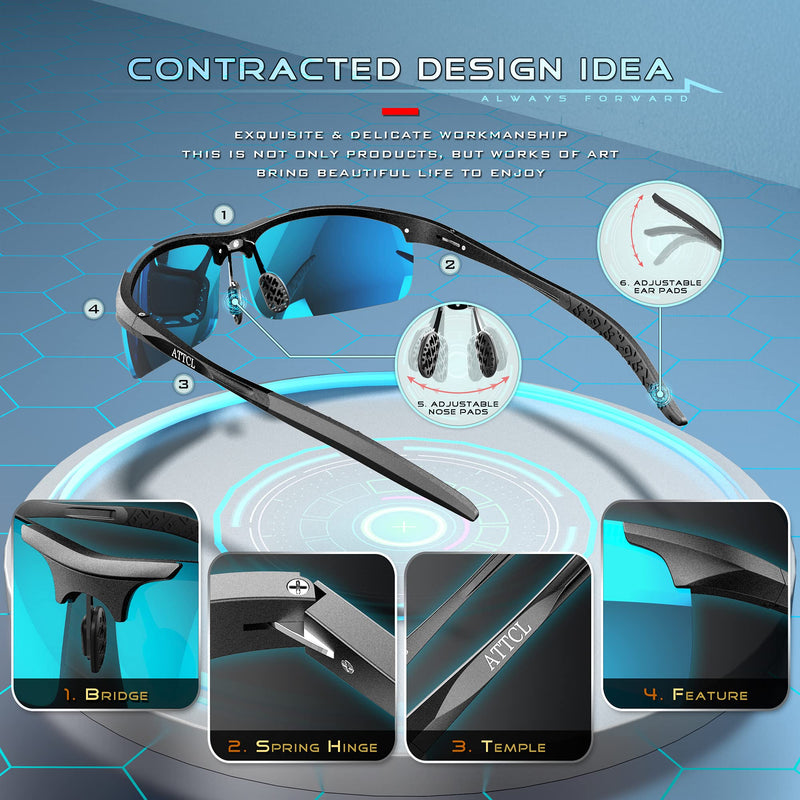 [Australia] - ATTCL Men's Fashion Driving Polarized Sunglasses for Men - Al-Mg metal Ultralight Frame Black-blue As the picture 