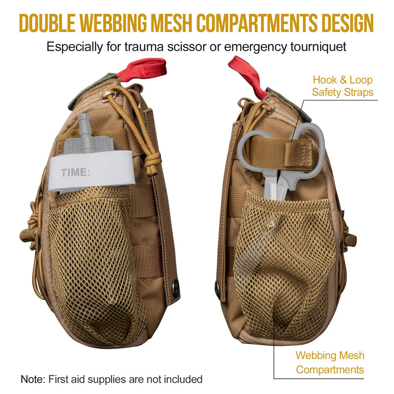 [Australia] - OneTigris Empty IFAK Pouch 8" x 5" MOLLE Trauma Bag with Carry Handle and D-ring for Camping Hunting Hiking Wilderness Car Home Office Sports Coyote Brown 