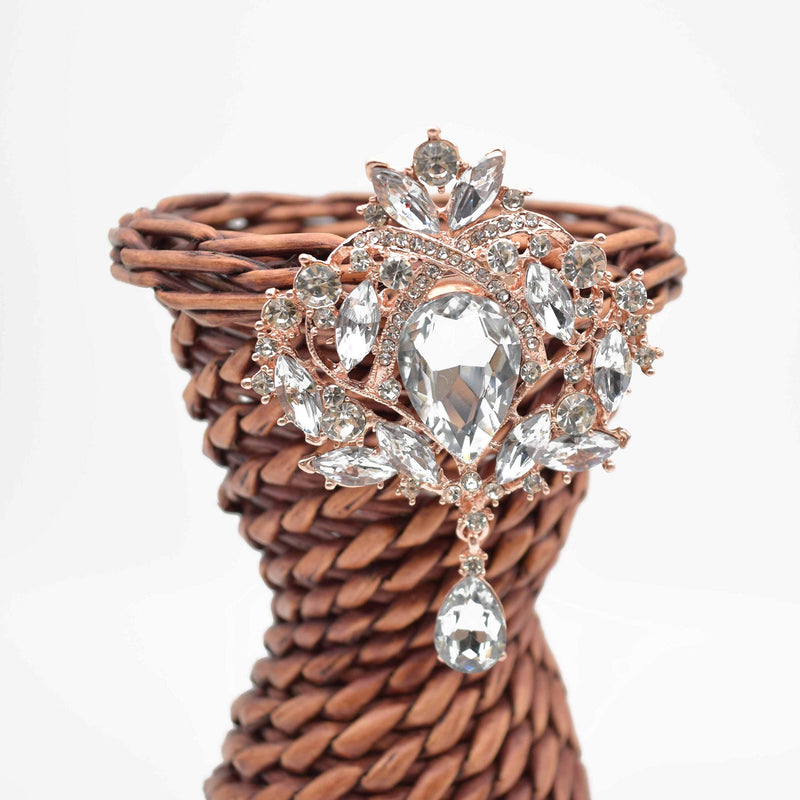 [Australia] - Yilanair Wedding Bridal Big Crystal Rhinestone Bouquet Brooch Pin for Women Rose Gold 