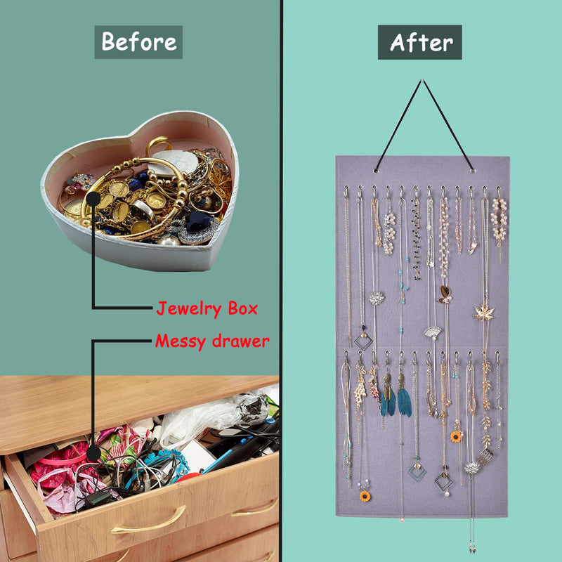 [Australia] - Hanging Jewelry Organizer, Large Capacity and Organizer Storage for Hanging Necklaces, Bracelets, Earring Chains, Anklets, etc. (Gray) Gray 