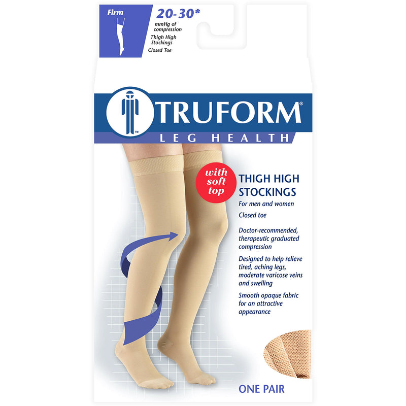 [Australia] - Truform 20-30 mmHg Compression Stockings for Men and Women, Thigh High Length, Closed Toe, Beige, Medium 