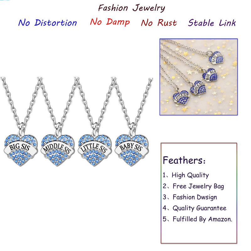 [Australia] - AGR8T 4Pcs Family Jewelry Set Pendant Necklace Big Middle Little Baby Sister Blue Charm Crystal Women Necklace 