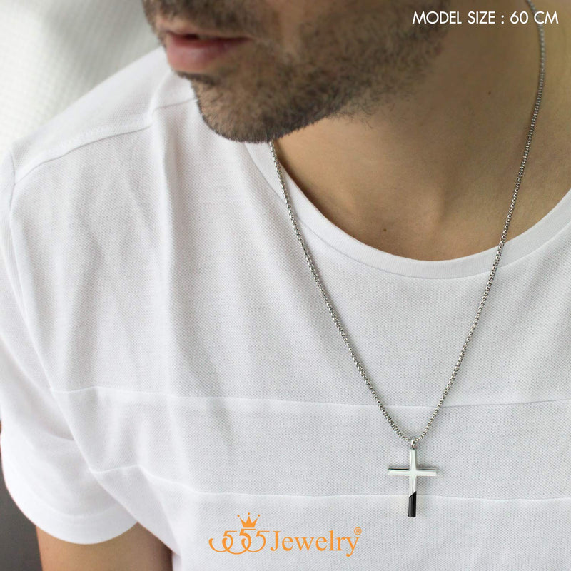 [Australia] - 555Jewelry Cross Necklace for Men Women, Stainless Steel Pendant with 16-24” Chain Silver / Black 18.0 Inches 