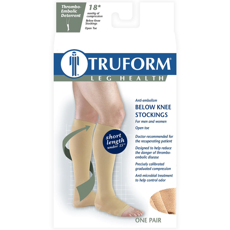 [Australia] - Truform Short Length Surgical Stockings, 18 mmHg Compression for Men and Women, Reduced Length, Open Toe, Beige, Large Large (1 Pair) 