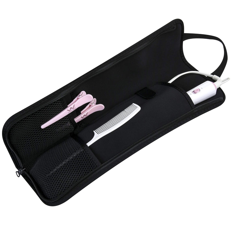 [Australia] - CASE Star Universal Curling Iron Cover Sleeve and New Added Cable Holder for Hair Styling Tools Storage Flat Iron Travel Case Bag Hair Straightener Roll Bag Flat Iron Case (Black) Black 