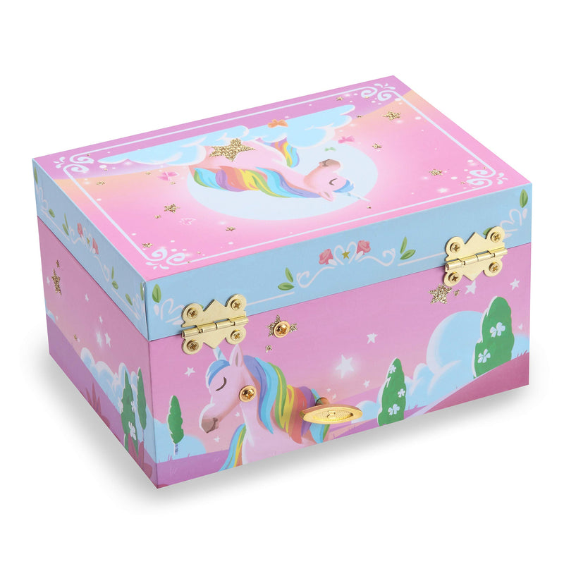 [Australia] - Unicorn Girls Musical Jewelry Box With Star Shaped Mirror, Spinning Unicorn and Unicorn themed Bracelet & Stickers 