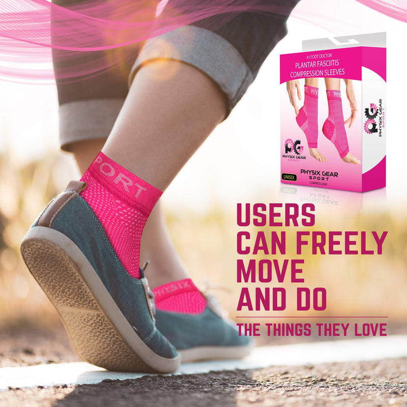 [Australia] - Physix Gear Sport Plantar Fasciitis Socks with Arch Support for Men & Women - Ankle Compression Sleeve, Toeless Compression Socks Foot Pain Relief, Ankle Swelling - Better than Night Splint, Pink L/XL L/XL-US Mens 8.5-13 | Womens 8-11 Pink (1 Pair) 