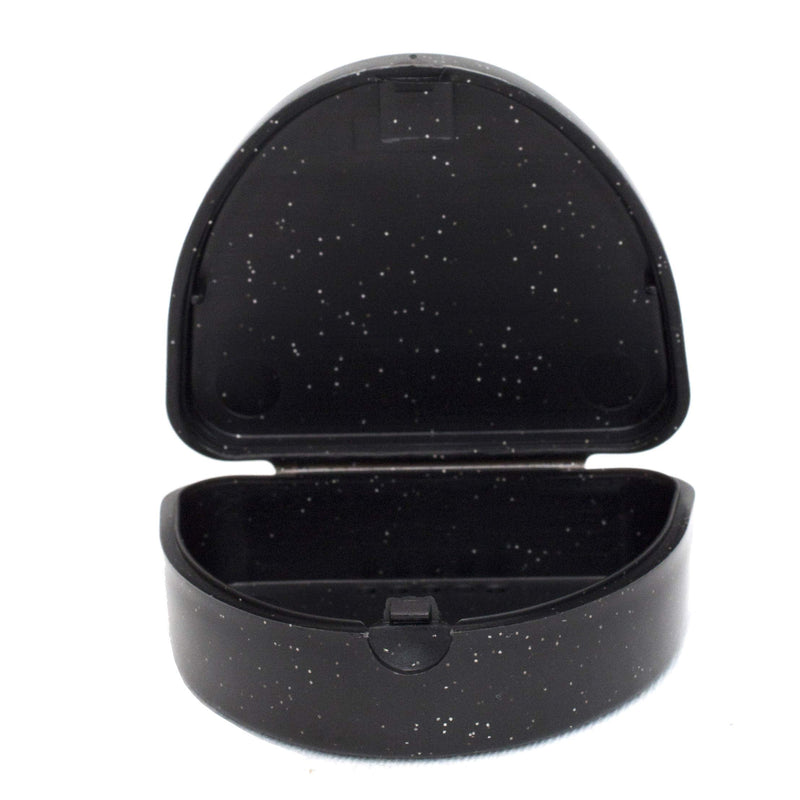 [Australia] - Slim Orthodontic Dental Case - Colour & Glitter Choices for Retainers, Bleaching Trays, Dentures & More (Glitter Black) Glitter Black 