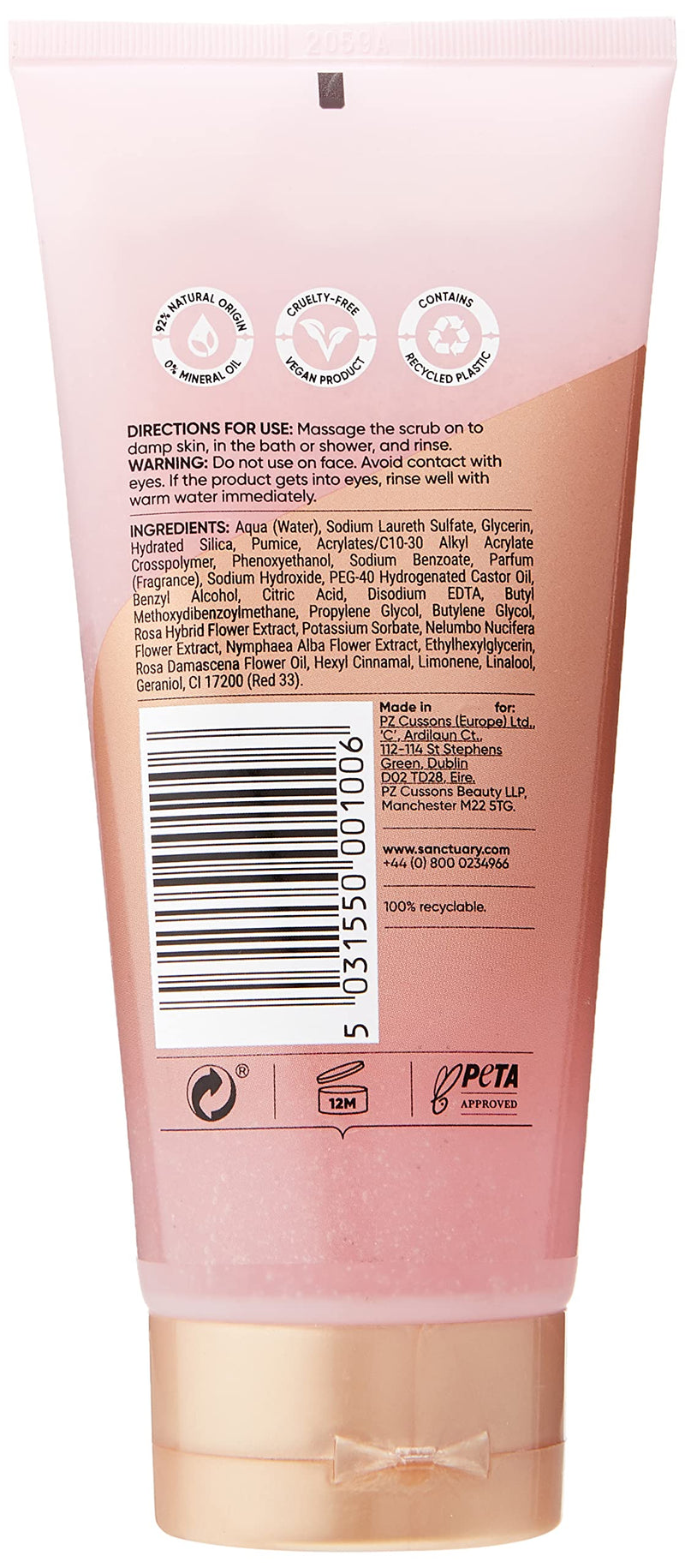 [Australia] - Sanctuary Spa Lily & Rose Body Scrub, No Mineral Oil, Cruelty Free & Vegan Exfoliating Body Scrub, 200ml New Version 