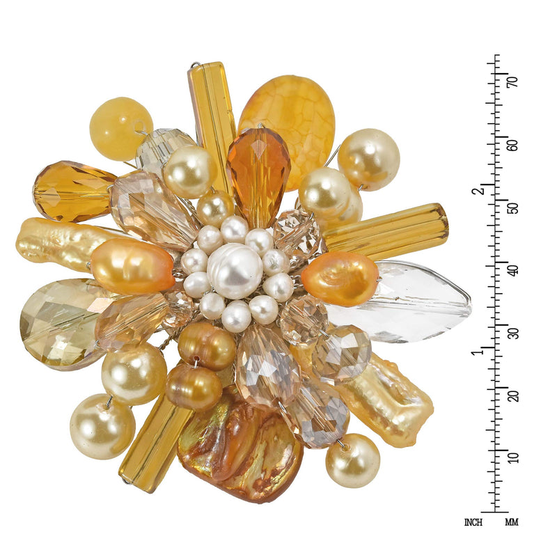 [Australia] - AeraVida Yellow Fusion Cultured Freshwater Pearl & Mother of Pearl & Simulated Quartz Floral Pin or Brooch 