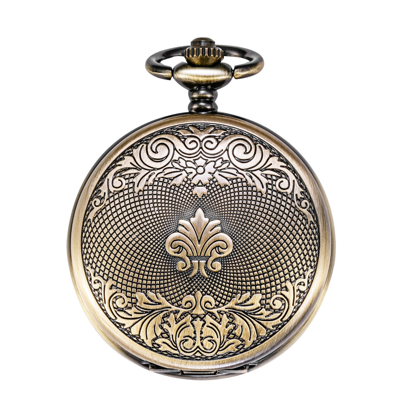 [Australia] - TREEWETO Mechanical Pocket Watch Dream Dragon Skeleton Half Hunter Double Open Silver/Bronze/Black Case Bronze 